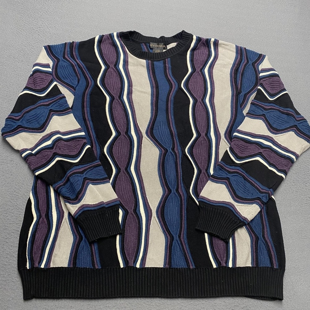 F/X‎ Fusion Sweater Mens 3XLT Multicolor Crew Neck Striped Chunky-Knit Pullover